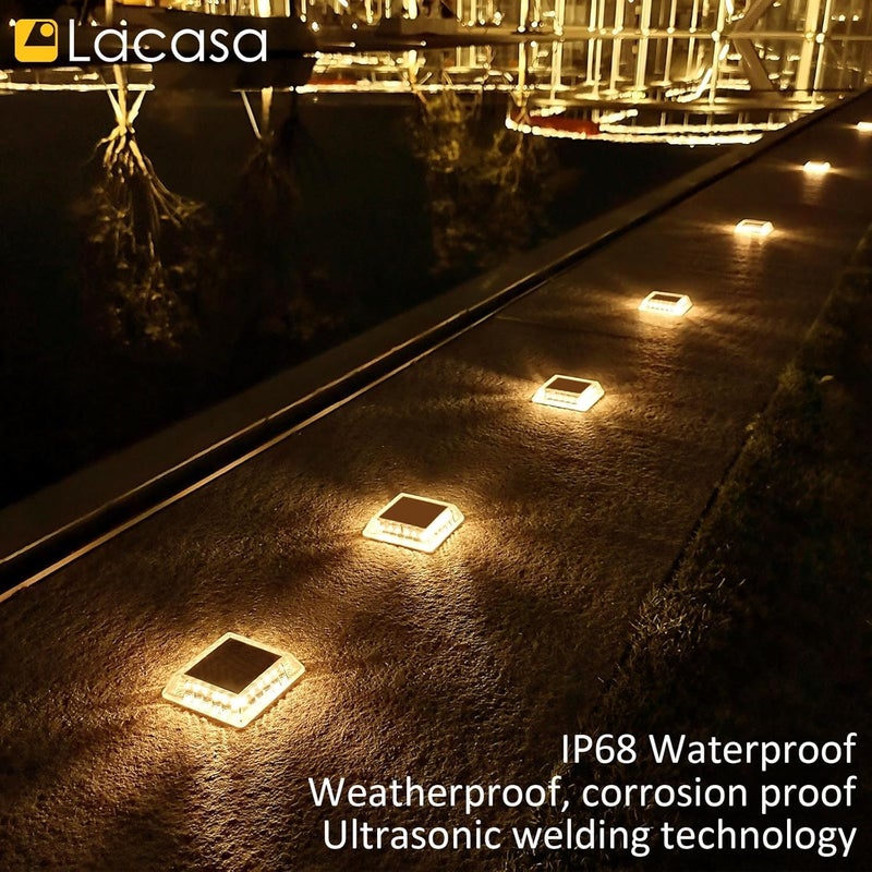 La Casa أضواء سطح شمسية، 8 حزمة 30LM أضواء رصيف LED دافئة بيضاء 2700K، أضواء خطوات تعمل بالطاقة الشمسية في الهواء الطلق، تضيء طوال الليل، مقاومة للماء IP68، تشغيل/إيقاف تلقائي لحدائق السلالم وممرات الإضاءة. - Image 4